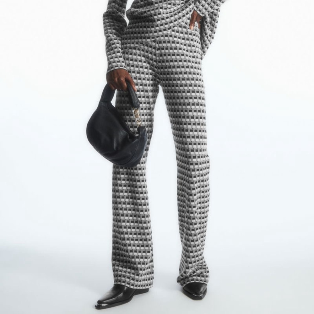COS Flared Checked Jacquard-Knit Trousers